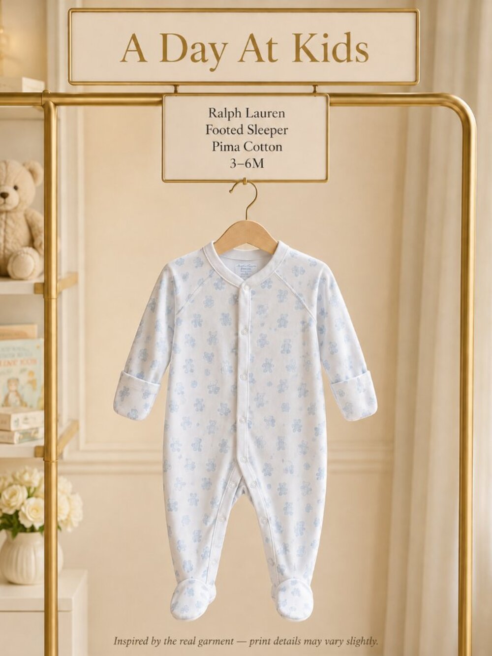 Classic Americana Heritage Ralph Lauren Polo Bear Cotton Footie 3-6 Months